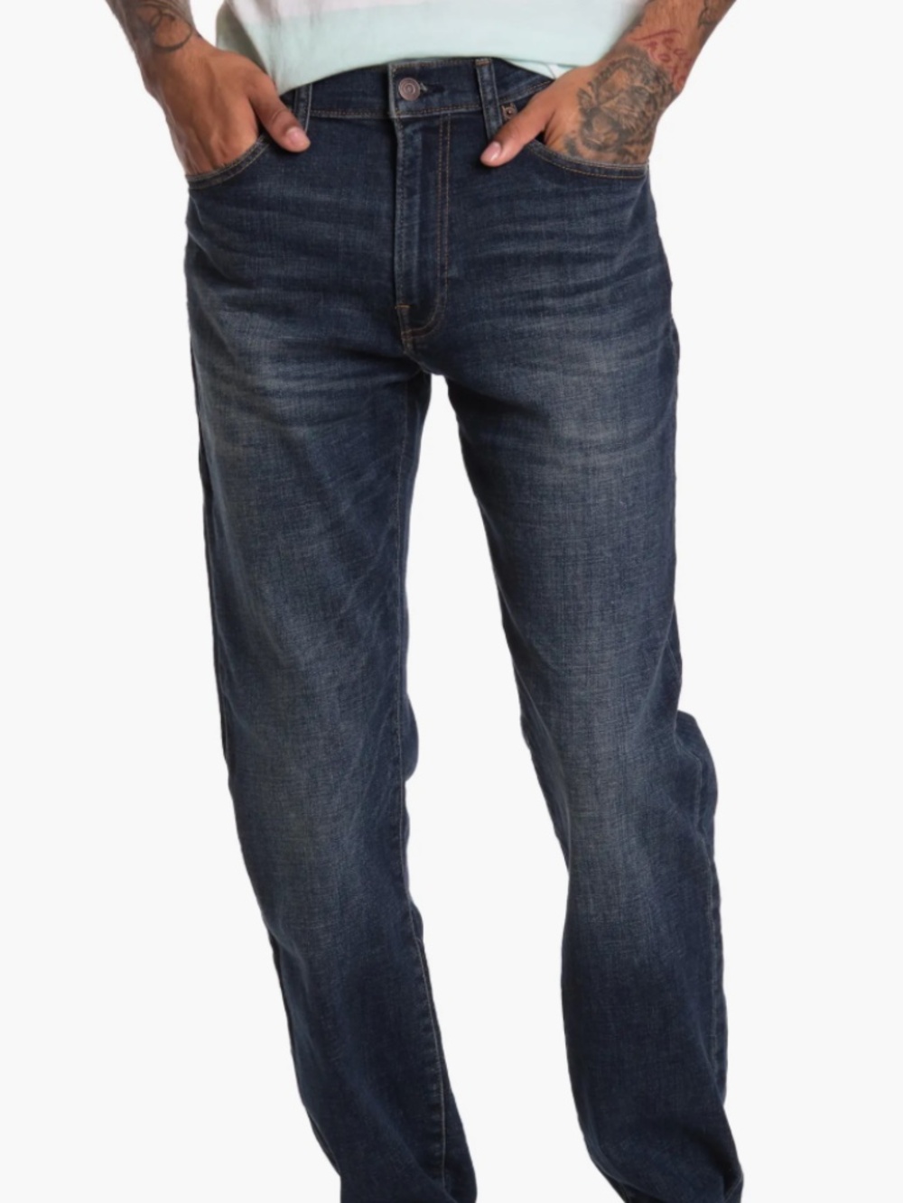 Lucky Brand 121 Slim Straight Jeans 34X30 dark blue wash denim casual